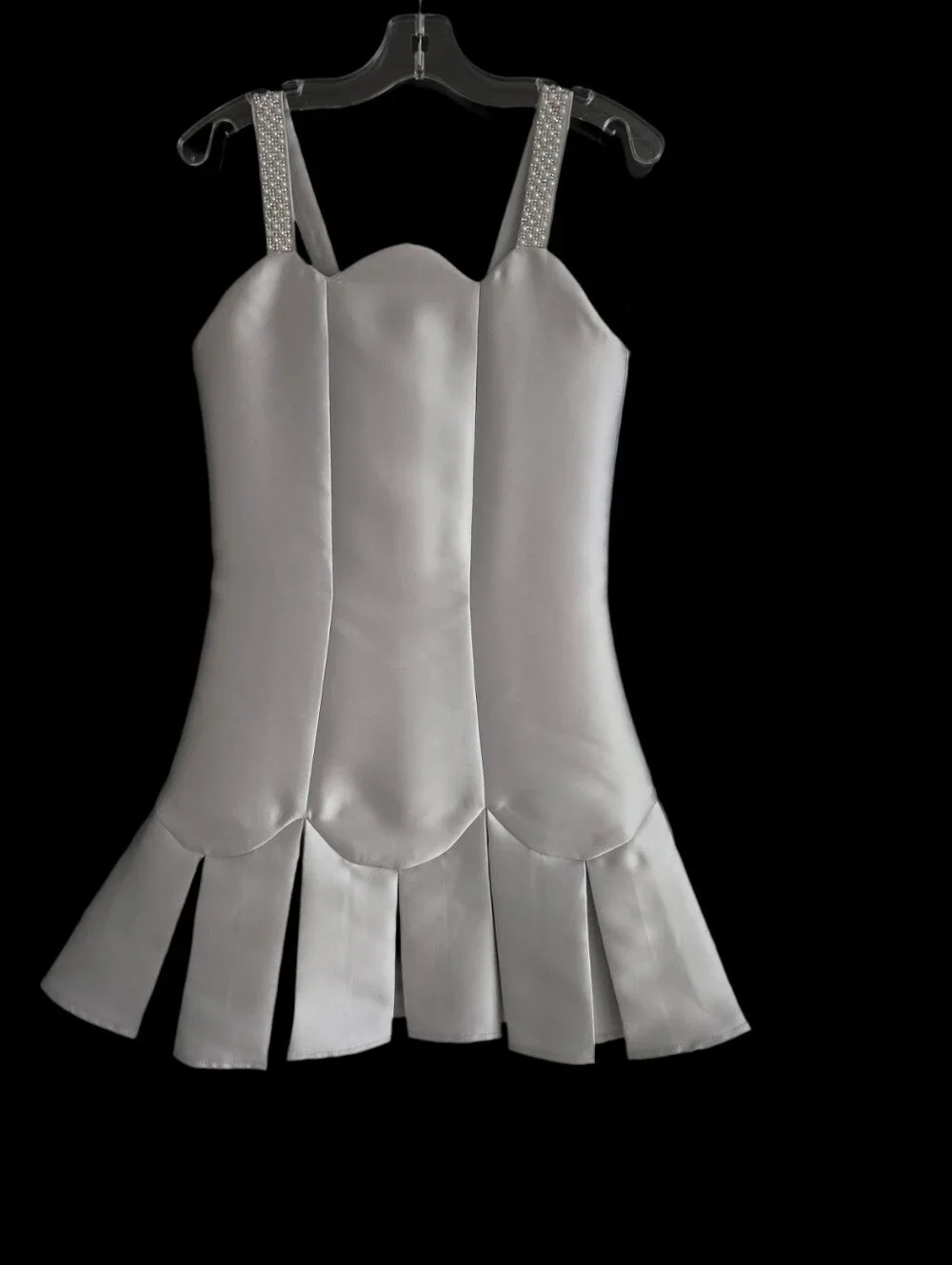 Silver Satin Fit-and-Flare Dress with Sweetheart Neckline